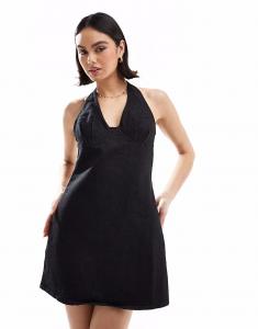 Джинсовое мини-платье с халтер-воротником ASOS DESIGN черного цвета
