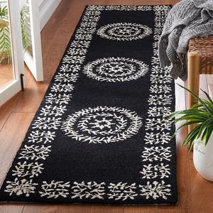 Ковер-дорожка SAFAVIEH, 69 x 275 см, Empire Collection - , Black & Ivory, ручной работы из шерсти с медальоном, идеален для помещений с высокой проходимостью в гостиной, спальне (EM826Z)