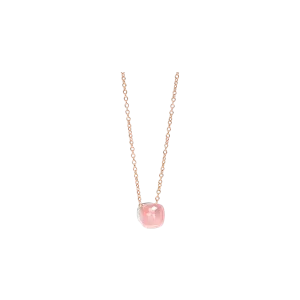 Подвеска на цепочке телесного цвета из розового и белого золота с халцедоном и розовым кварцем. Pomellato