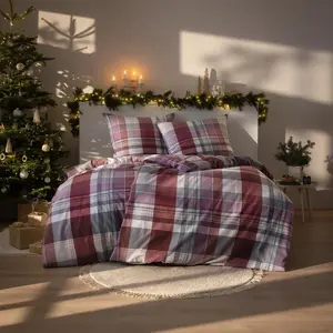 Постельное белье Cuddly из фланели 135x200 Ambros в клетку баклажан 4473-670 Estella