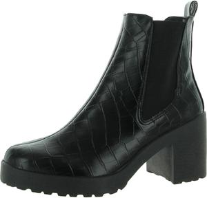 Ботильоны Steve Madden Lehanna черного цвета с крокодиловым принтом, на низком каблуке, с закругленным носком и вставкой на щиколотку