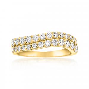 Кольцо Ross-Simons «Волна» с двумя рядами выращенных в лаборатории бриллиантов из 18-каратного золота поверх стерлингового серебра Ross-Simons, белый