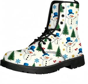 Женские короткие ботинки с принтом на шнуровке, с широким каблуком, боевые ботильоны для девушек и женщин, осенние и зимние, с рисунком роз, черепов, бабочек и мультяшных узоров Maimeili, Snowman Beige