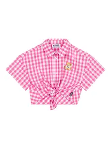 Рубашка в клетку гингем Moschino Kids, розовый