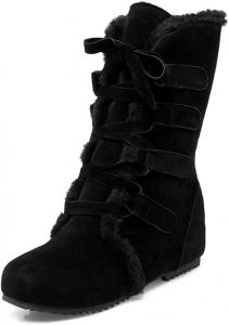 Женские зимние ботинки ZBYY с меховой подкладкой, утепленные, из искусственной замши, повседневные, средние по голени, уличные ботильоны, удобные, 10.5 Black