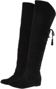 Женские ботфорты выше колена с низким толстым каблуком, повседневная мода, удобные, с заостренным носком, ботинки для верховой езды Generic, Black