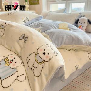 Yalu Пододеяльник 200х230 см из молочного велюра, двойной флис, утепленный, цвет Lucky Puppy