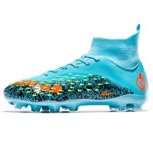 Kuding Унисекс футбольные бутсы мидтоп бело-черно-зелено-аква с длинными шипами, цвет Aqua Long Stud