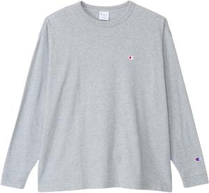 Мужская футболка с длинным рукавом, круглый вырез, 100% хлопок, логотип One Point, свободный крой, приспущенные плечи Champion, серый