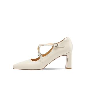 BOERDIQI Женские туфли на платформе с массивным каблуком 6,8 см бежевые на овчинной стельке, цвет Beige (Sheepskin Insole)