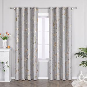 Плотная штора Joyswahl, непрозрачные шторы с люверсами, термозавеса, защита от холода с золотым глянцевым принтом, гостиная, серый, В х Ш 245 х 200 см