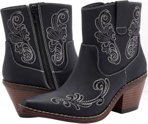 Canyon Trails Женские черные ковбойские сапоги в западном стиле - ботильоны до щиколотки с боковыми молниями, прочный каблук, удобная искусственная кожа, идеально подходят для повседневной носки, танцев, верховой езды и особых случаев