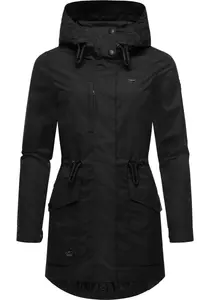 Парка Ragwear "Алиса", с капюшоном, стильная женская переходная куртка с кулиской на талии, черный