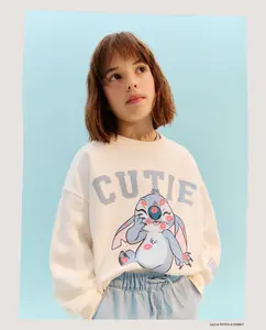 Детская худи с круглым вырезом и позиционным принтом Stitch Kids El Corte Inglés, белый