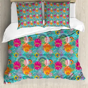 Пододеяльник ABAKUHAUS с цветочным рисунком, Весна одуванчиков, с защитой от клещей, подходит для аллергиков, с наволочками, 200 x 200 см - 80 x 80 см, разноцветный