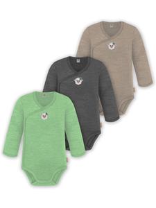 Normani Outdoor Sports Комплект из 3 детских боди с длинными рукавами из мериносовой шерсти, бежевого/антрацитового/зеленого цвета