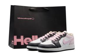 Jordan Кроссовки баскетбольные низкие Vintage женские Air 1 Cushioning, Wear Resistant Black White Pink