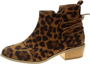 Generic Женские модные ботильоны с леопардовым принтом, осенние, средний каблук, широкий каблук, на молнии, с шнуровкой, широкие, из замши (желтые, 4.5)