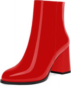 Женские ботинки SKYSTERRY на шнуровке с застежкой-молнией, лакированные, для улицы, с закрытым носком, толстым каблуком, высоким голенищем, каблук 3,3 дюйма, Red