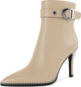 Женские ботильоны Eldof с каблуком-стилет и молнией, заостренный носок, для платья, 3,5 дюйма, Beige