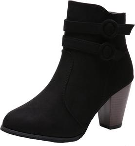 Женские замшевые ботильоны с двойной пряжкой и боковой молнией, винтаж, заостренный носок, квадратный массивный высокий каблук, короткие ботинки, однотонные ретро, нескользящие туфли Oiangi, Black