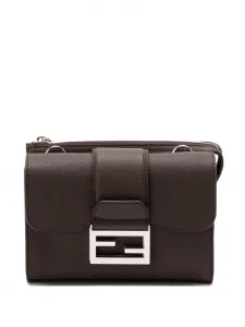 Сумка-мессенджер Double Baguette из кожи FENDI, коричневый