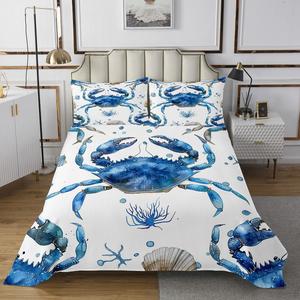 Erosebridal Комплект постельного белья Crab Queen с морскими крабами, дышащий и легкий, синий, Blue