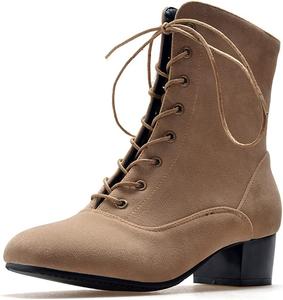 Женские ботильоны VOKLIN с квадратным носком на шнуровке, из эко-замши, с низким устойчивым каблуком, элегантные короткие ботинки, Brown-Velvet Lined