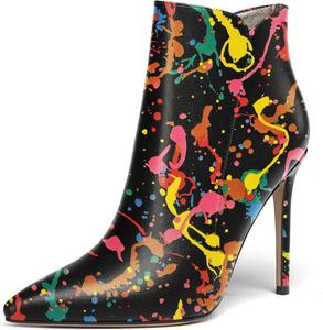 Женские ботильоны WAYDERNS с боковой молнией, заостренным носком, матовыми, на шпильке, 4 дюйма, Black Oil Painting