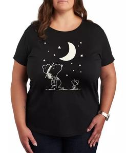 Футболка большого размера с принтом Peanuts Snoopy & Woodstock Moon and Stars Hybrid Apparel, черный