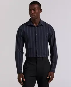 Мужская рубашка с длинным рукавом в технике омбре и полосками из крашеной пряжи Perry Ellis, синий