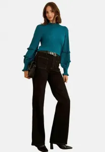 Свитер прямого кроя с рукавами-оборочками Love & Roses, Teal Blue