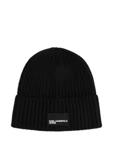 Шапка бини в рубчик с логотипом Karl Lagerfeld Jeans, черный