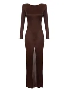 Платье макси с круглым вырезом Elisabetta Franchi, коричневый