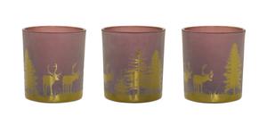 Подсвечник стеклянный Melrose International с лесным пейзажем, 3 штуки, красный / золотой
