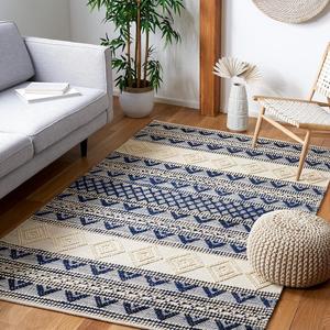 Ковер SAFAVIEH, 122 x 183 см, Natura Collection, Navy & Ivory, ручной работы, марокканский бохо из джута и шерсти, идеально для помещений с высокой проходимостью: прихожая, гостиная, спальня (NAT502N)