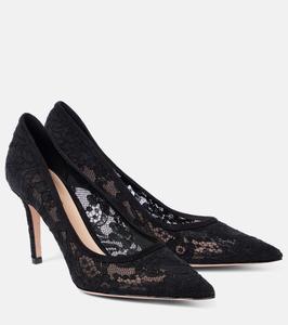 Туфли-лодочки Pointy 85 с кружевом Gianvito Rossi, Black+Black+Black