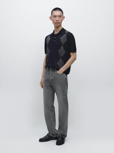 Вязаный свитер-поло из смеси мериносовой шерсти с узором аргайл Massimo Dutti, navy blue