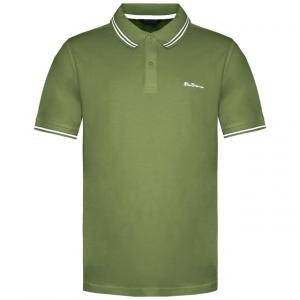 Мужская рубашка-поло оливково-белого цвета с двумя кончиками Ben Sherman, зеленый