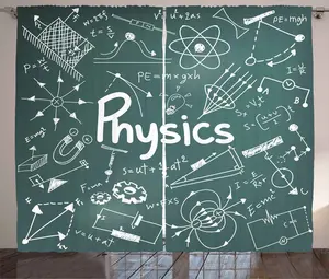 Штора ABAKUHAUS Scribble Rustic, школа физики и математики, универсальная, с петлями и крючками для гостиной, 280 x 245 см, цвет армейский зеленый с белым Abakuhaus