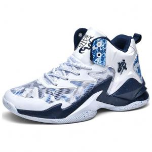 BIANSULONG Антискользящие износостойкие баскетбольные кроссовки Mid-Top мужские бело-синие, цвет White Blue