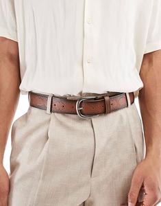 Ремень с тиснением ASOS DESIGN из полированной коричневой искусственной кожи
