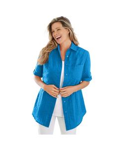 Женская рубашка Within с коротким рукавом и пуговицами из сирсакера Woman Within, Vibrant blue