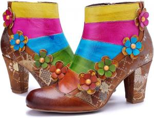 Женские кожаные ботильоны на устойчивом каблуке CrazycatZ, винтажные, средней высоты, разноцветные, Multi