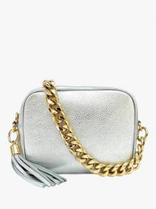 Сумка для камеры из кожи с цепочкой вместо ремня Apatchy London, Silver