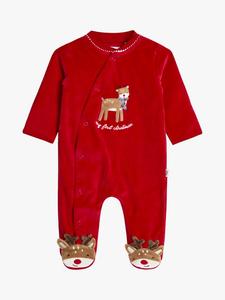 Детский велюровый комбинезон First Christmas с оленями JoJo Maman Bébé, Red