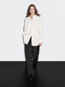 Полосатая рубашка с рукавами «летучая мышь» Massimo Dutti, белый