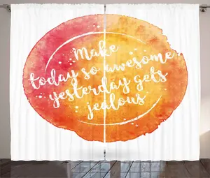 Шторы ABAKUHAUS Quote Rustic Curtain, Motivation Grungy Art, универсальные ленточные шторы для гостиной с петлями и крючками, 280 x 245 см, цвет: темно-коралловый, оранжево-желтый Abakuhaus