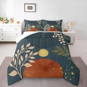 Erosebridal Комплект постельного белья Mid Century Boho с абстрактным геометрическим принтом в коричнево-черных тонах, Brown Black