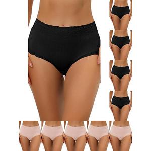 10 упаковок женских трусиков с высокой талией, утягивающих живот, с комфортным кружевным кантом и ребристой текстурой Inspire Chic, Black Beige Pink